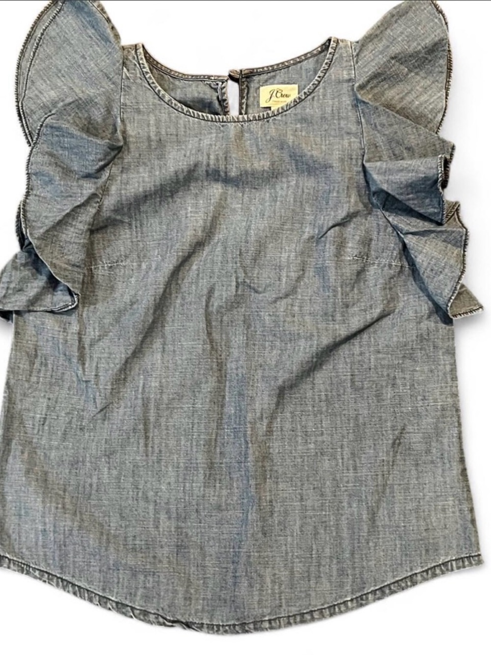 J. Crew Light Chambray Ruffle Sleeve Blouse